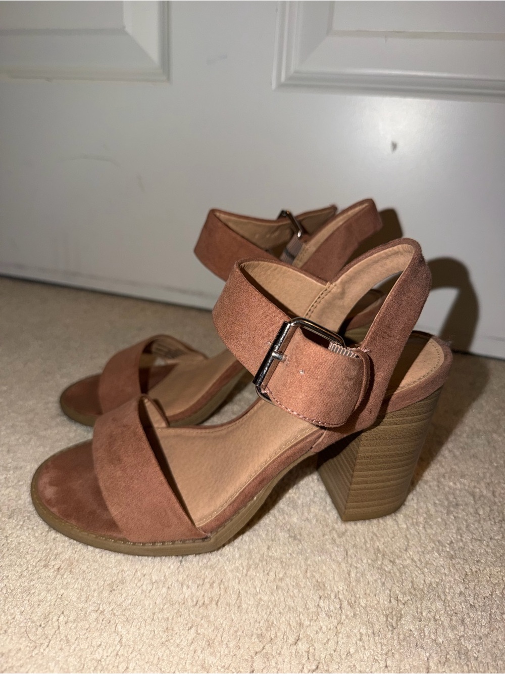 Brash Suede Block Heel Sandals in Rust Brown
